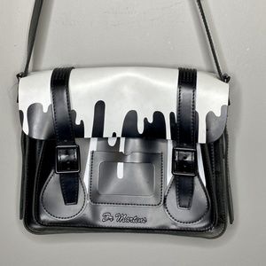 Dr. Marten Leather Satchel Black and White Paint
